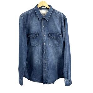 Pacific Union Blue Denim Snap Closure‎ Western Style Slim Fit Shirt Mens Large